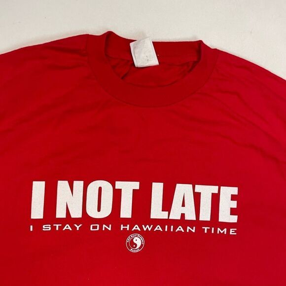 VINTAGE T&C Surf Designs I Not Late I Stay On Hawaiian Time Men XL Red - Picture 2 of 8